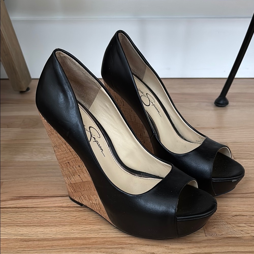 Classic Black Wedge Peep-Toe Shoes